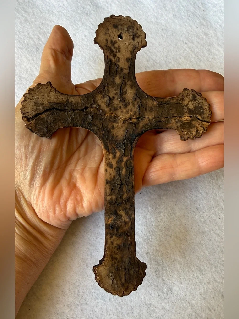Catholic Crucifix Jesus INRI Antique Shell Finial Wall Cross 1800s